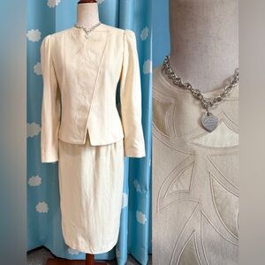 Vintage 80s wool skirt set suit with appliqués- 4